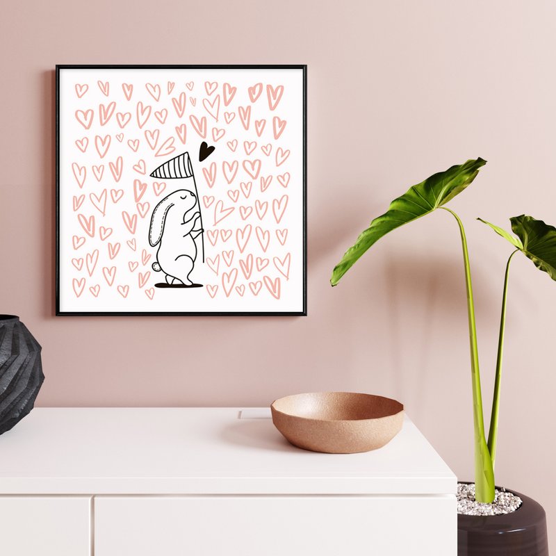 Bunny love • Catch you - 浪漫北歐兔子插畫/童趣掛畫/臥室裝飾 - 海報/掛畫/掛布 - 棉．麻 多色