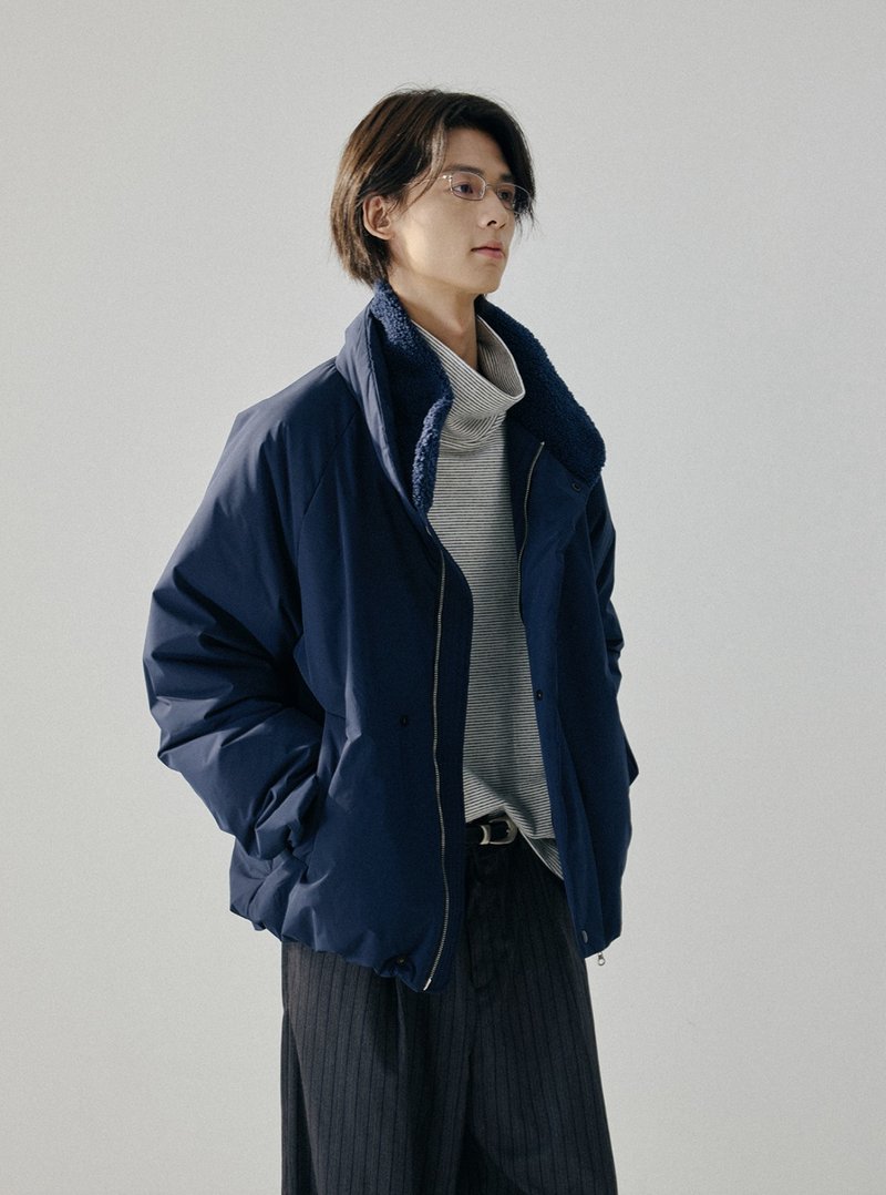 日系復古 / 雙層領棉衣外套 - 男夾克/外套 - 其他材質 藍色