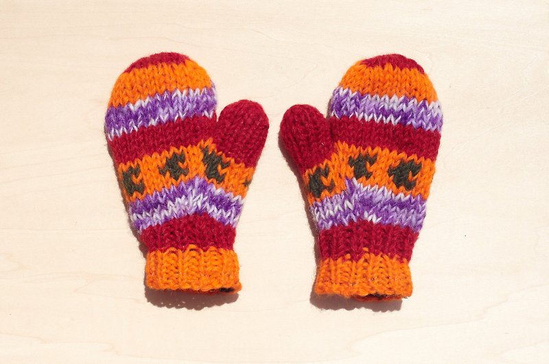 Limited one piece of knitted pure wool warm gloves / children gloves / children gloves / inner bristle gloves / knitted gloves / boxing gloves-Eastern European Sunshine Orange Stripes - ผ้ากันเปื้อน - ขนแกะ หลากหลายสี