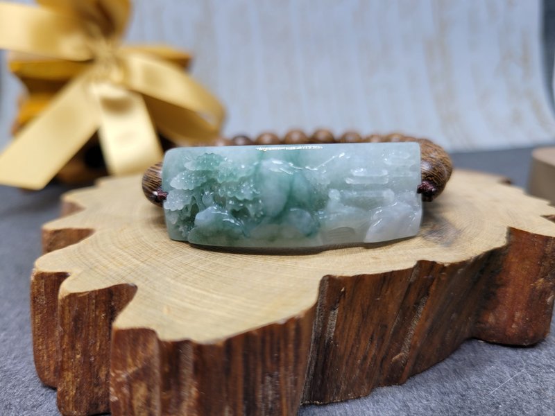 [Cui Cui] Natural Jade Mountain Water City Pool Wooden Bead Hand Brand Birthday Gift - สร้อยข้อมือ - หยก สีเขียว