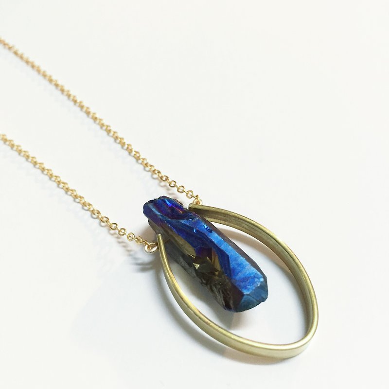 Symphony Blue Sky Whitewater boules natural stone color plated long necklace - สร้อยคอ - เครื่องเพชรพลอย หลากหลายสี