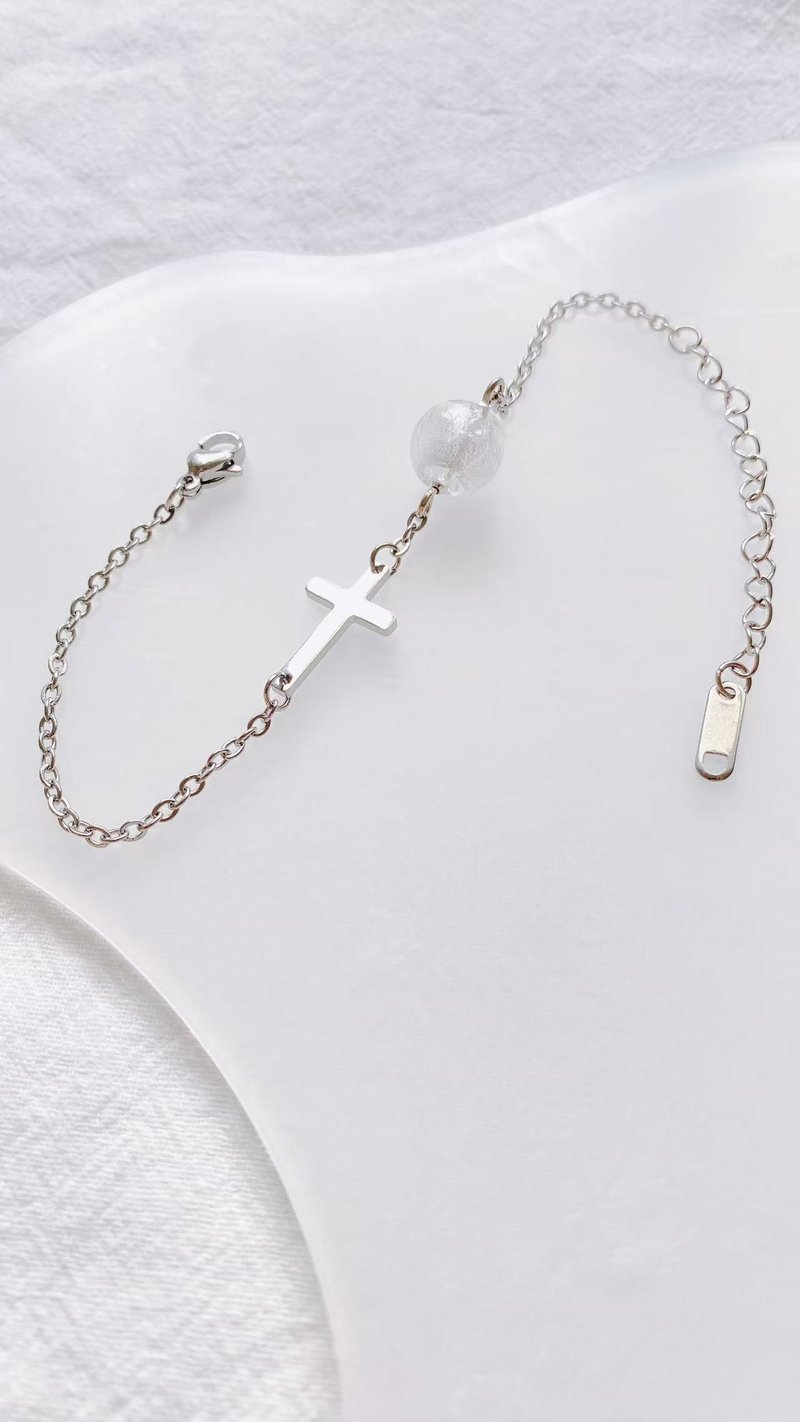 [Cinnamonmon Fragrance Jewelry] Cross Essential Oil Bracelet Silver| Christmas Gift Box - Bracelets - Glass 