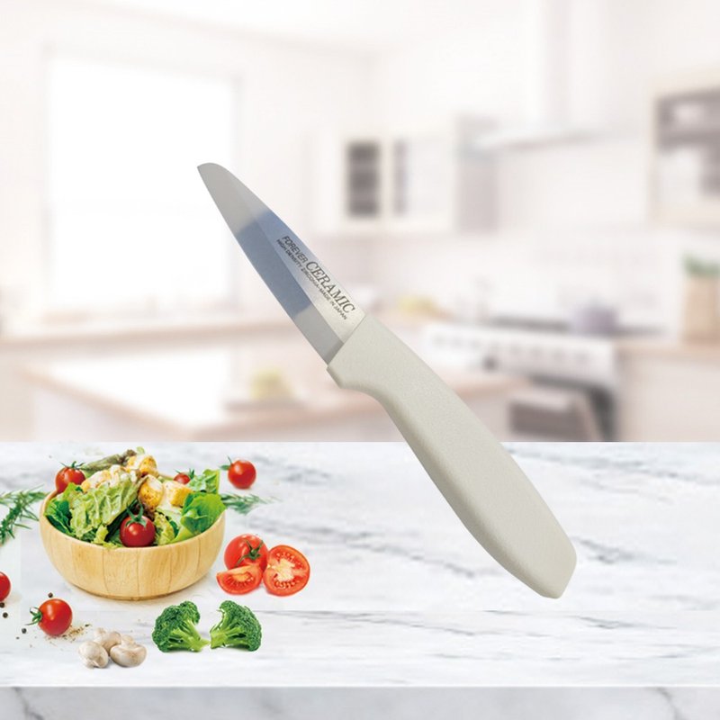 Japan FOREVER made Feng Aihua ceramic knife 8CM (two-color blade white handle) - Knives & Knife Racks - Porcelain White