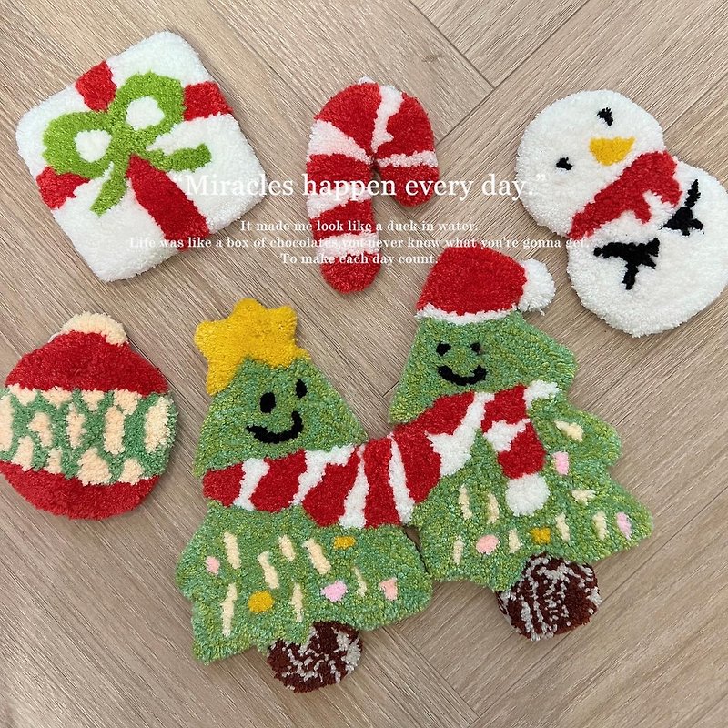 Double Christmas Tree Handwoven Coasters - Rugs & Floor Mats - Wool Green