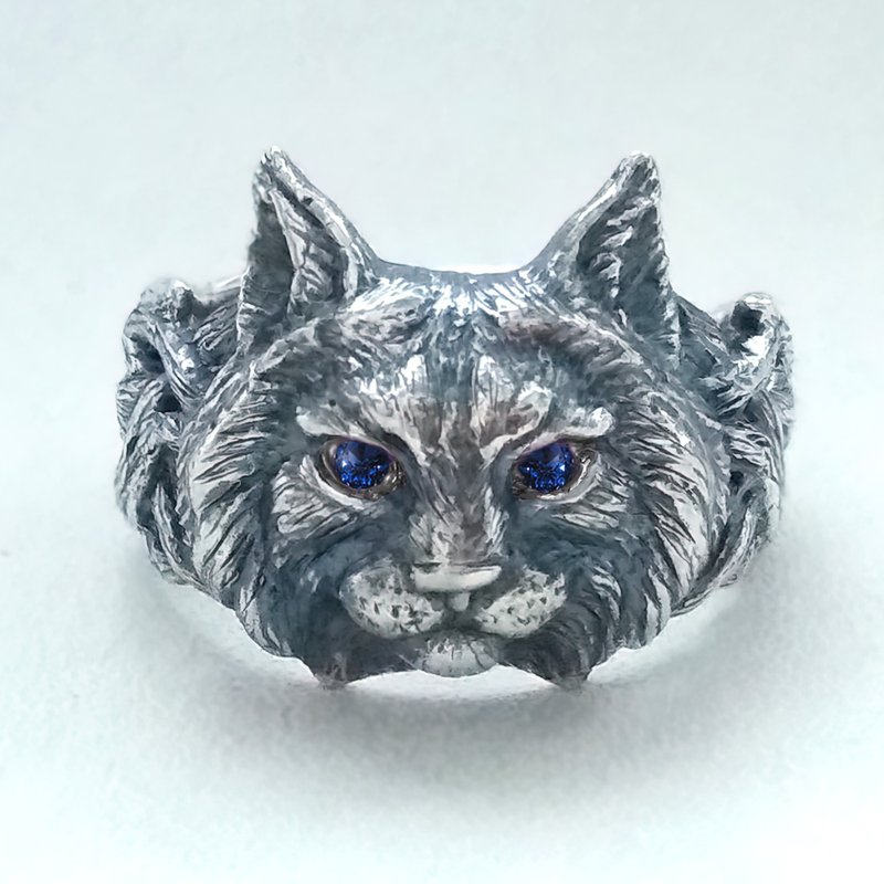 純銀 戒指 銀色 - Lynx Head.Lynx Pendant.Lynx Charm.Lynx Necklace.Animal Totem.Bobcat Necklace