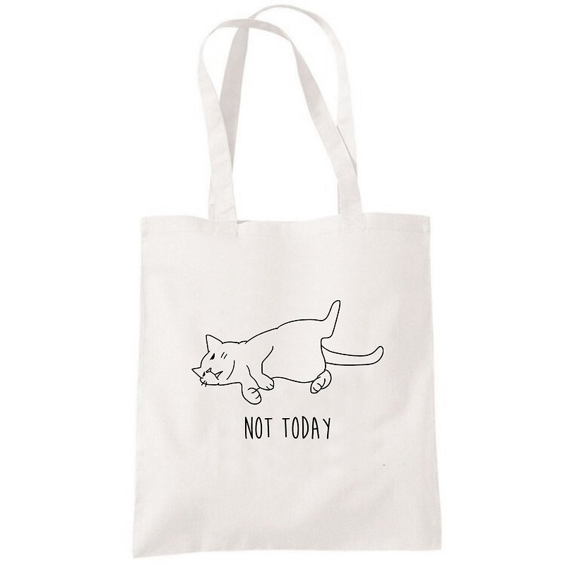 Not Today Cat #2 tote bag - กระเป๋าแมสเซนเจอร์ - วัสดุอื่นๆ ขาว