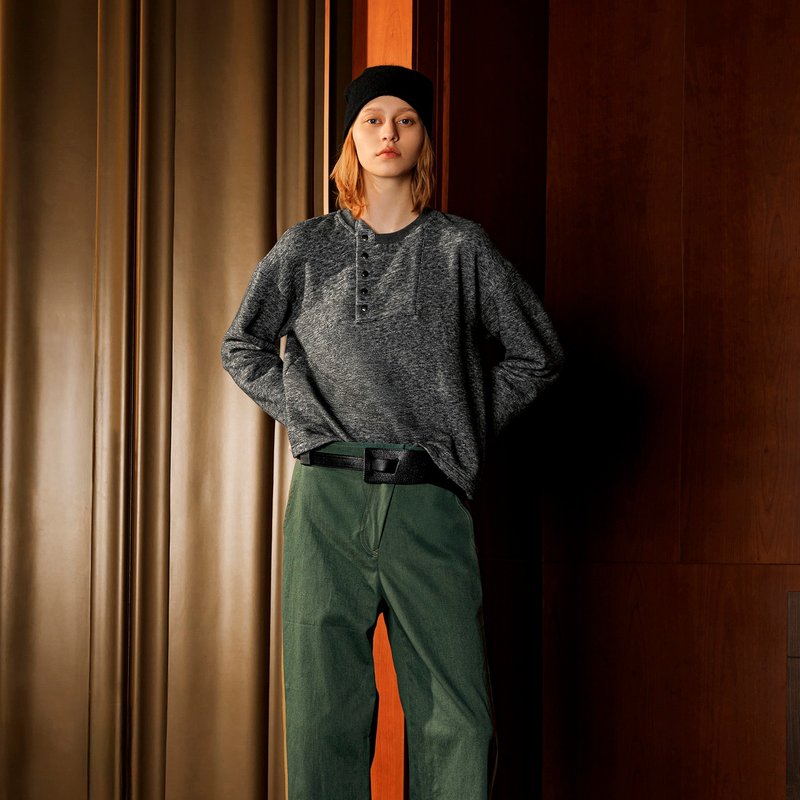 不對稱半門襟針織上衣 - 女上衣/長袖上衣 - 其他材質 灰色