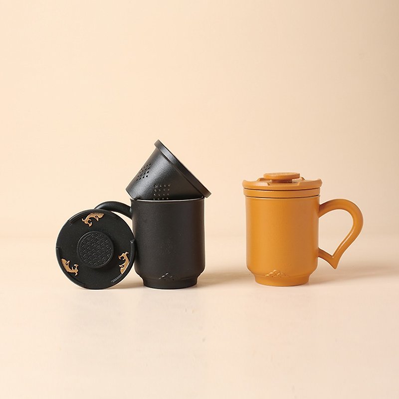 [LOHAS] Feng Sheng Shui Lid Cup 350ML Zen Style Black Glaze Yellow Two Colors - Teapots & Teacups - Pottery 