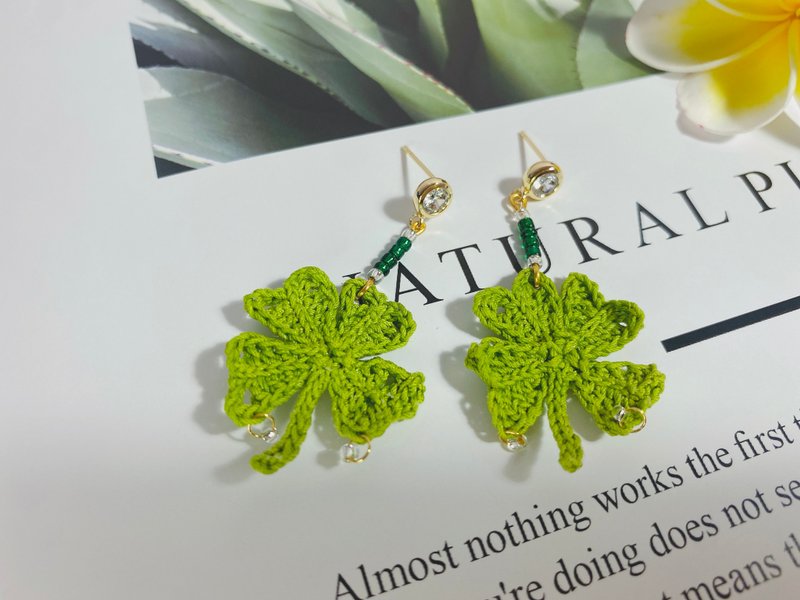 Ashwagandha - Handmade Crochet Micro Hook Clover 925 Silver Earrings - Earrings & Clip-ons - Other Materials 