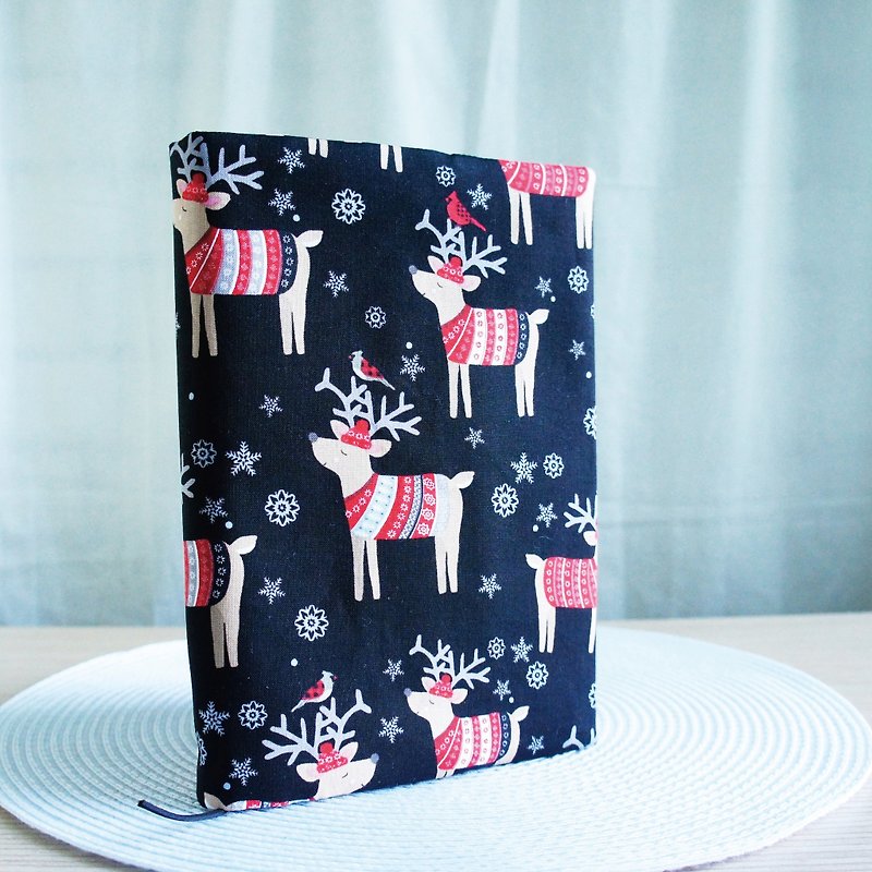 Lovely American Cotton [Christmas Elk Double-sided Cloth Book Cover 25K Journal A5 Hand Account] Side can be fixed E - Book Covers - Cotton & Hemp Black