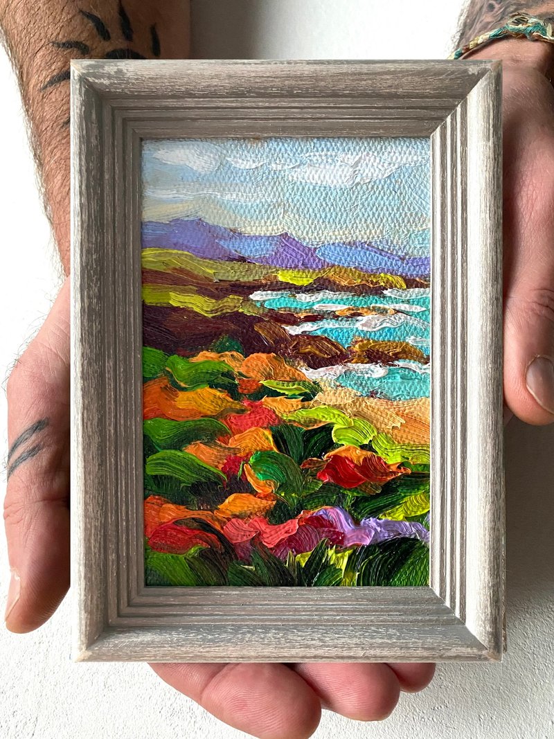 海景油畫原創海景畫厚塗小幅藝術品海洋海岸壁畫 - 壁貼/牆壁裝飾 - 木頭 