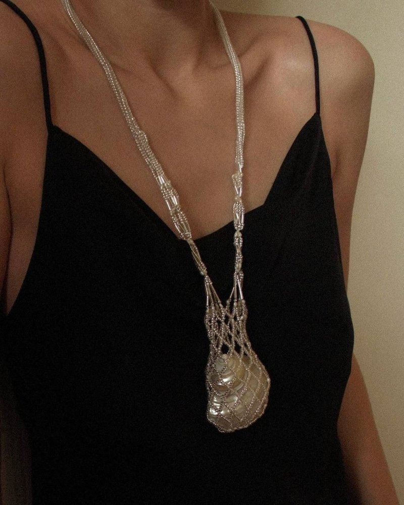 Beaded mesh necklace Seashell Summer Beach Gold Jewelry Shell Abalone Conch - 項鍊 - 貝殼 