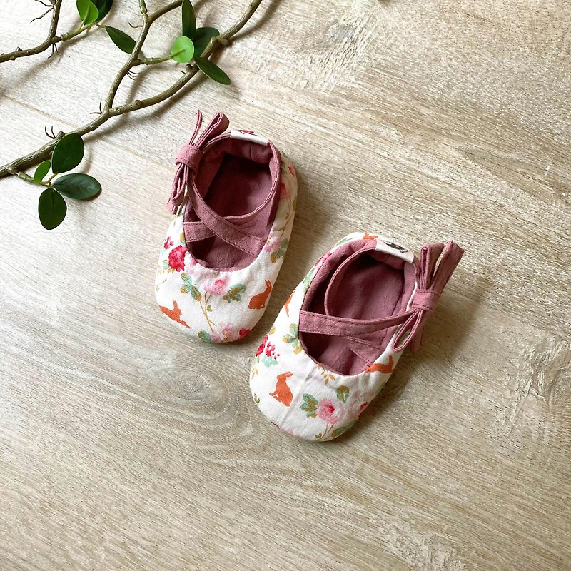 120挪威小白兔X日本素色深粉手工綁帶寶寶鞋嬰兒鞋學步鞋 - 嬰兒鞋/學步鞋 - 棉．麻 粉紅色