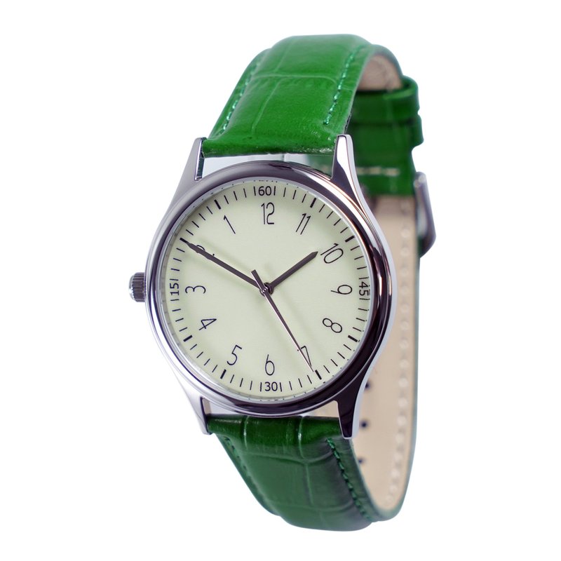 nameless Backwards Watch Small Number Green Strap Personalized Gift - นาฬิกาผู้ชาย - โลหะ สีเขียว