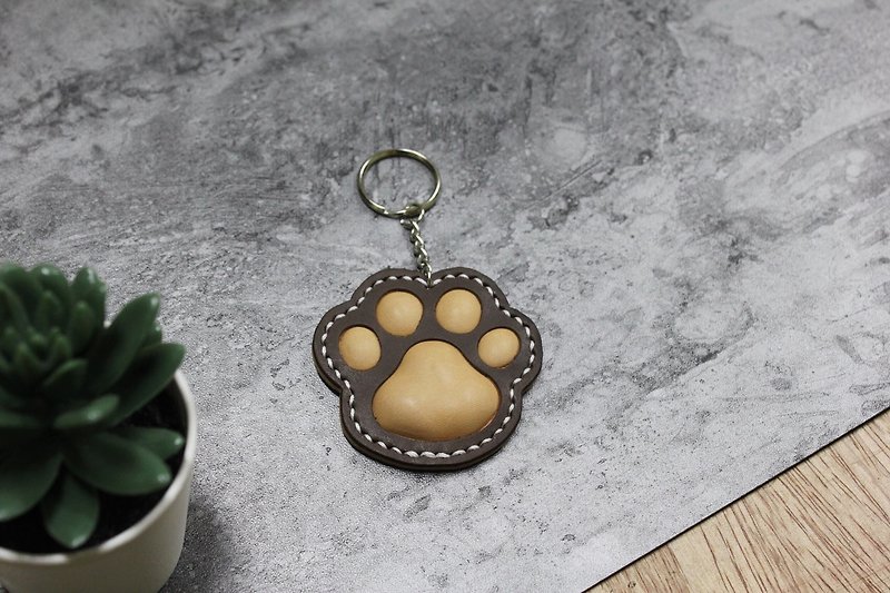 【Mini5】Flesh and round palm-shaped meat ball key ring (original leather coffee color) for gift exchange - Keychains - Genuine Leather 