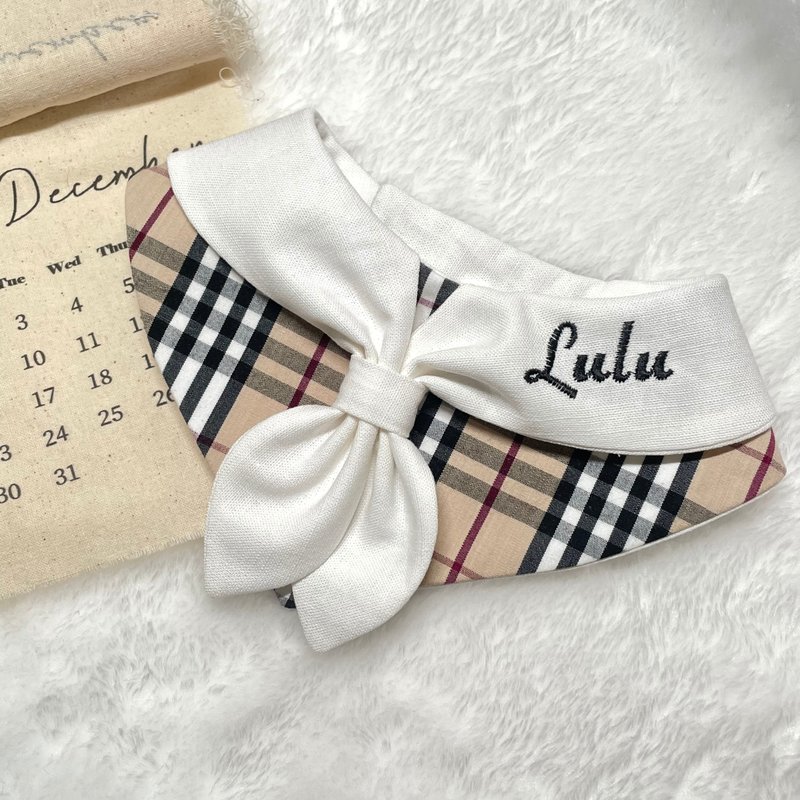 污泥手作  刺繡-格子海軍領巾  寵物領巾 - 煲呔 - 棉．麻 