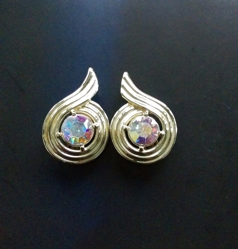 Vintage Jewelry SARAH COV  Aurora Swirl  夾式耳環 - 耳環/耳夾/耳骨夾 - 其他材質 金色