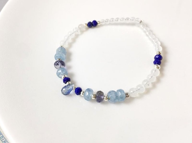 MH sterling silver natural stone custom series_天涯_蓝晶石_海蓝宝 - Bracelets - Semi-Precious Stones Blue