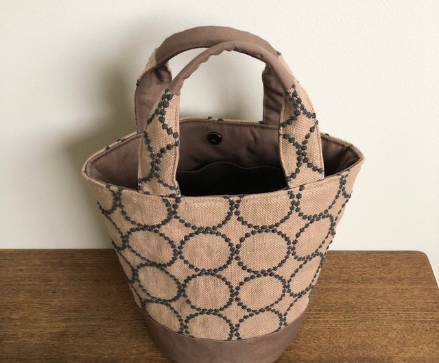 タンバリン　かご編み付きバケツトートバッグ　ミナペルホネン　ハンドメイド バケツトート ミナペルホネンタンバリン ハンドメイド