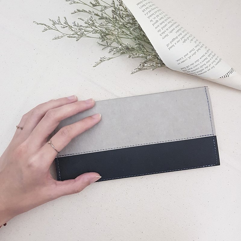 Black x Grey Washed Kraft Paper Clip Contrast Long Clip Wallet - Wallets - Paper Black