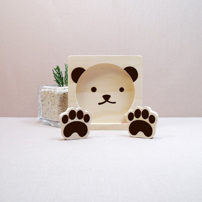 Personality bear baby mobile phone coaster bear paws headphone set line clip card holder magnet holder birthday gift custom-made name - Wood, Bamboo & Paper - Wood Brown