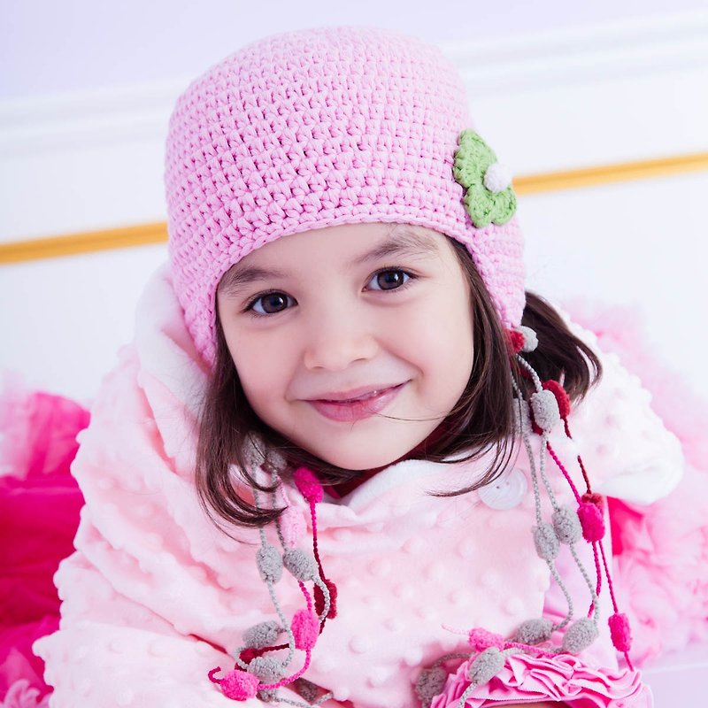 Cutie Bella手工編織帽Ear Flap-Bubblegum Pink - 嬰兒帽子/髮帶 - 棉．麻 粉紅色