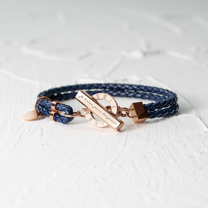 La Memoria Double Woven Leather Bracelet (8 Colours) with custom engraving - Bracelets - Genuine Leather Blue
