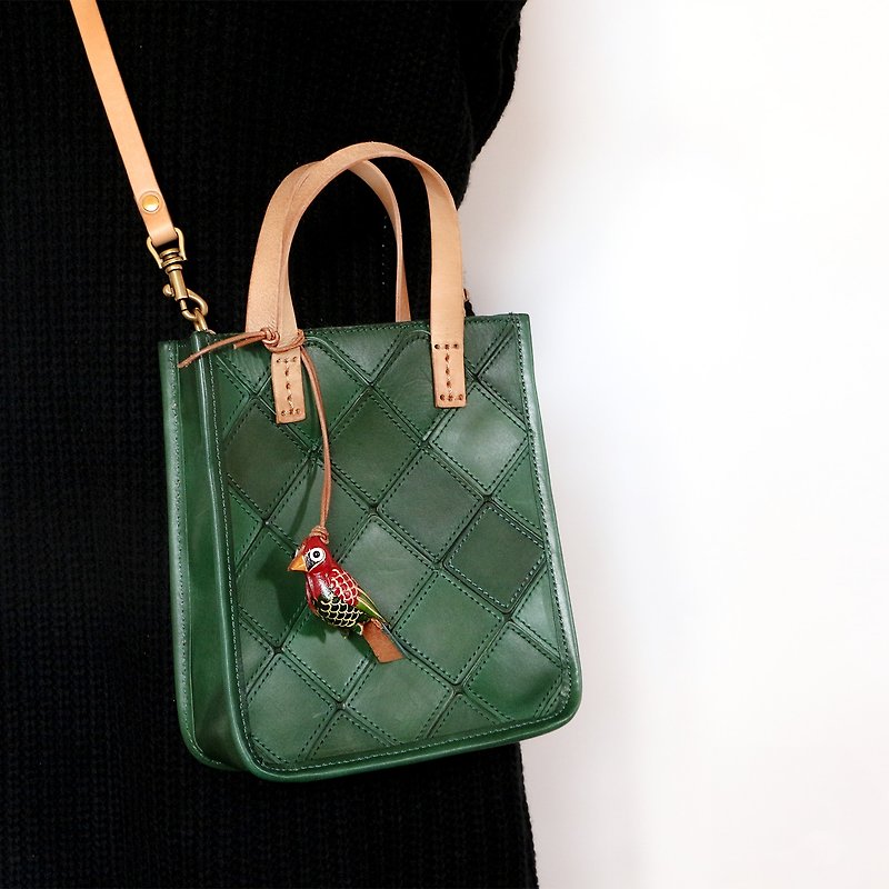 Hand-sewn leather cowhide shoulder bag 2way diagonal bag - กระเป๋าแมสเซนเจอร์ - หนังแท้ สีเขียว