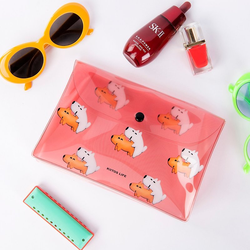 Private space theme PVC waterproof cosmetic bag / sundries bag / storage bag - light pink couple dog - กระเป๋าเครื่องสำอาง - พลาสติก สึชมพู