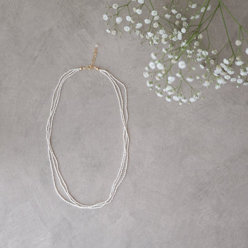 14kgf  3 Line Freshwater Pearl Necklace - 項鍊 - 珍珠 白色