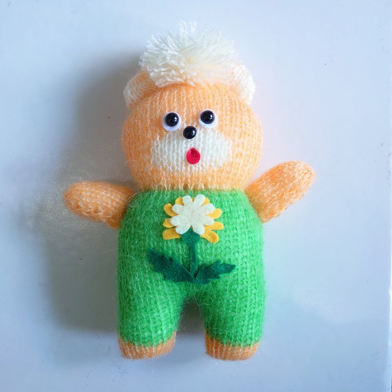 Stuffed animal, crocheted doll, Poppy the Dandelion Bear, handmade, one-of-a-kind - ตุ๊กตา - ขนแกะ สีส้ม