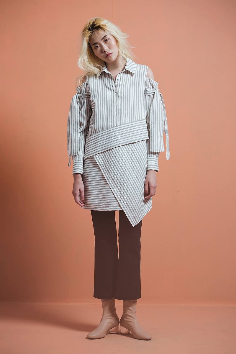 Striped shirt dress - ชุดเดรส - ผ้าฝ้าย/ผ้าลินิน 