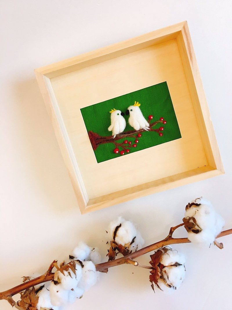 Wool felt parrot photo frame/new wedding/entertainment gift/gift/handmade/decoration - ของวางตกแต่ง - ขนแกะ สีเขียว