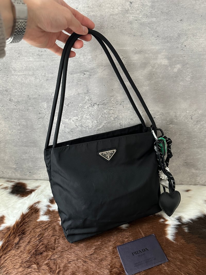 中古包 PRADA 普拉達 黑銀尼龍托特包 - 手袋/手提包 - 尼龍 黑色