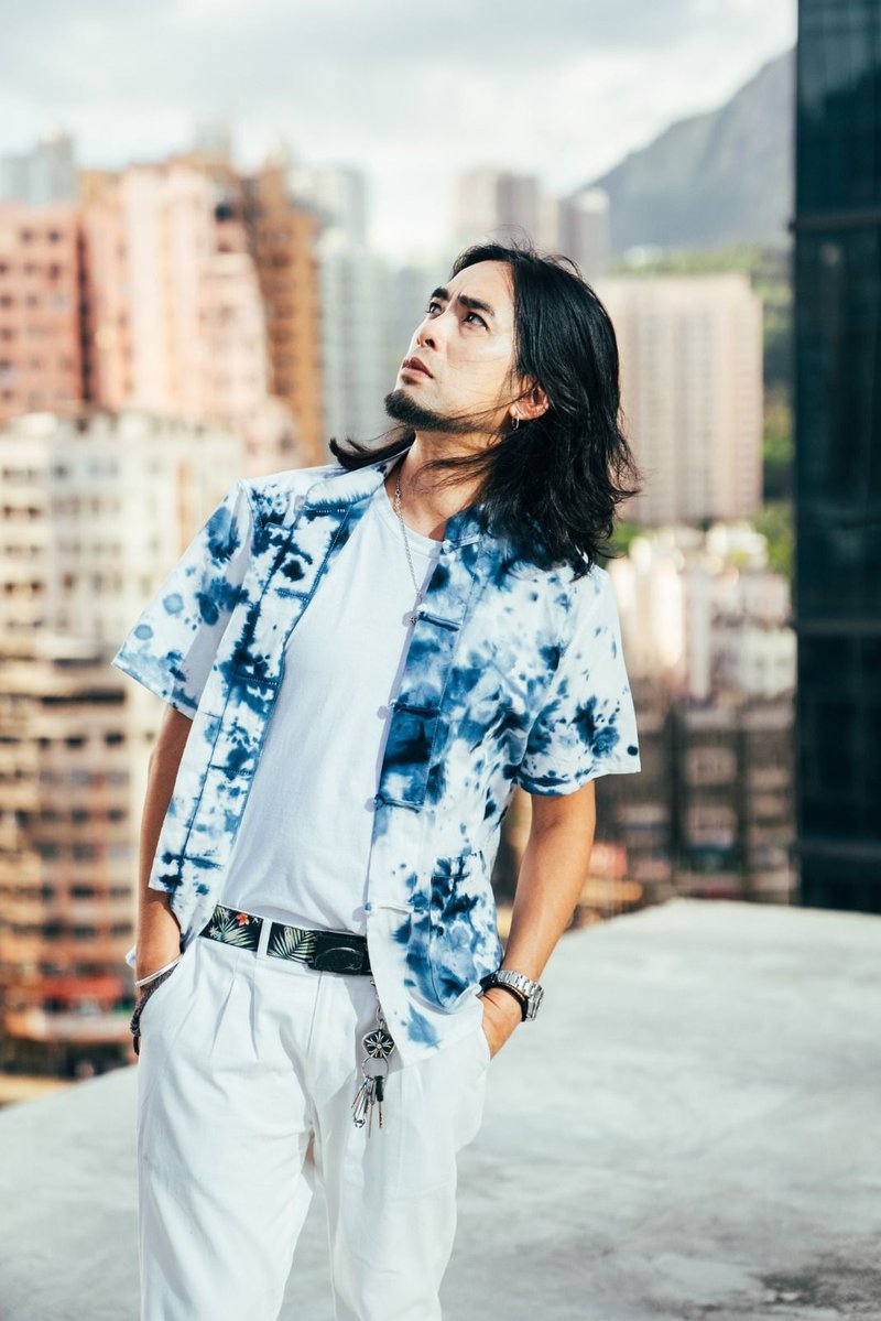 唐服 水墨外套 彩虹水墨Tie Dyed & Ice dye Tang Suit - 男夾克/外套 - 棉．麻 藍色