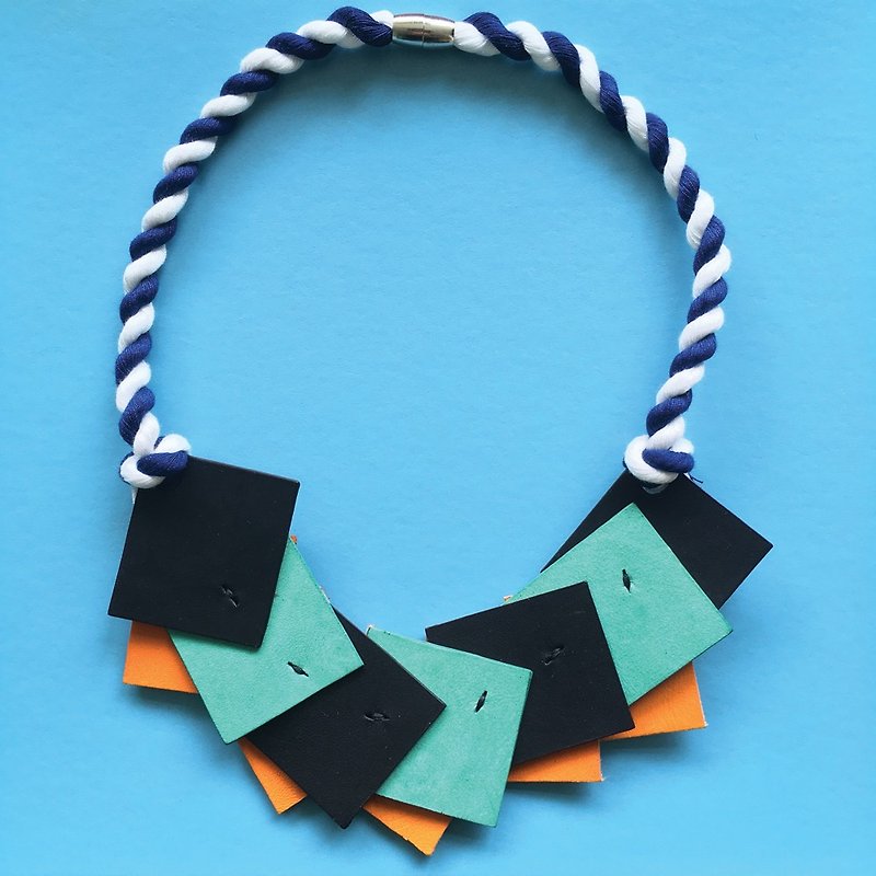 Geometry Colour Block Leather Necklace - Chokers - Genuine Leather Green
