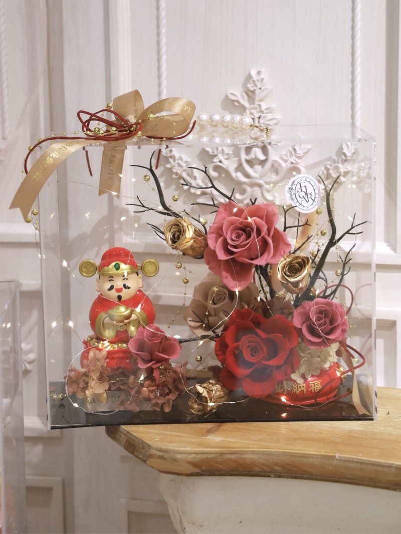 永生花招財壓克力盒 - 擺飾/家飾品 - 植物．花 紅色