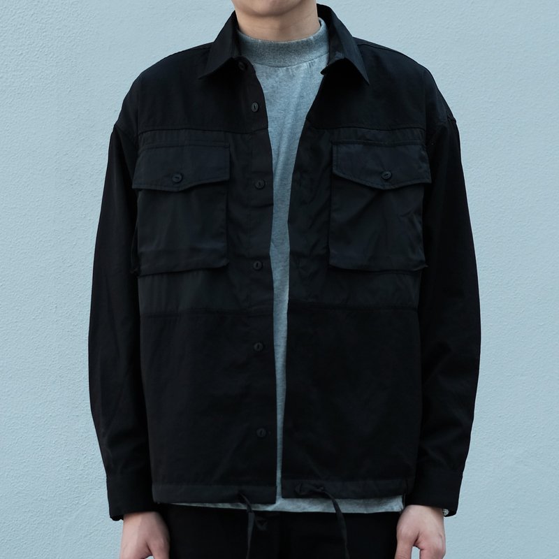 【換季特賣】拼貼襯衫外套 Patchwork Shirt Jacket/簡約款式/純/ - 男夾克/外套 - 棉．麻 黑色