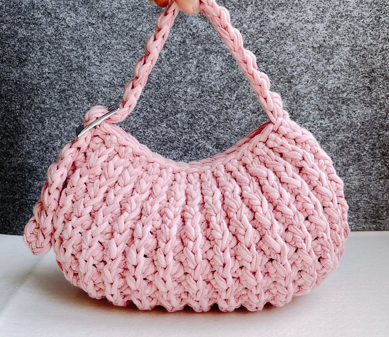 Korean Style Peanut Bag - Pink Bubble Double Cotton Thread - S - กระเป๋าถือ - ผ้าฝ้าย/ผ้าลินิน สึชมพู