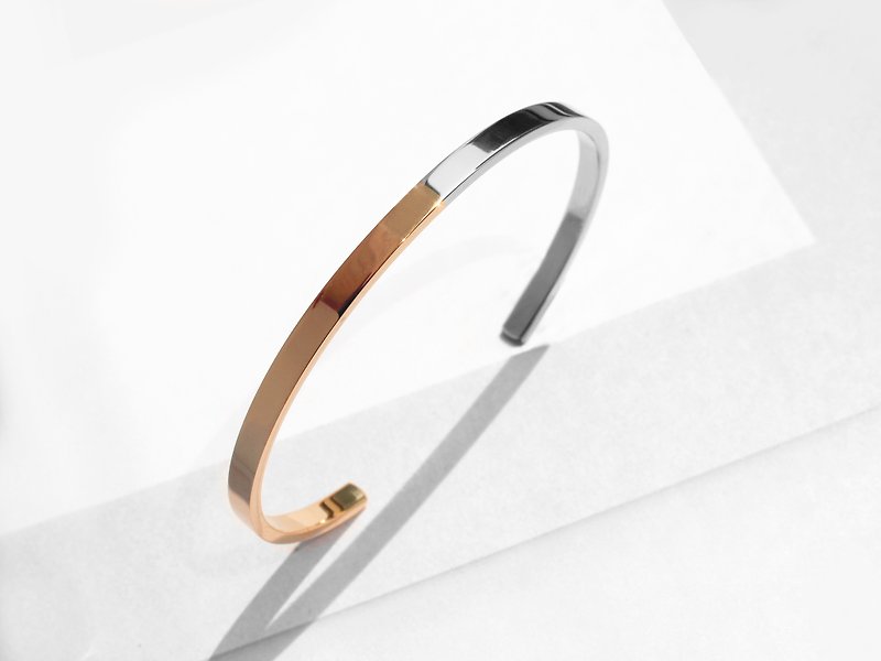 Two Tone Minimal Cuff Bracelet | Polished Rose Gold - Bracelets - Stainless Steel Silver