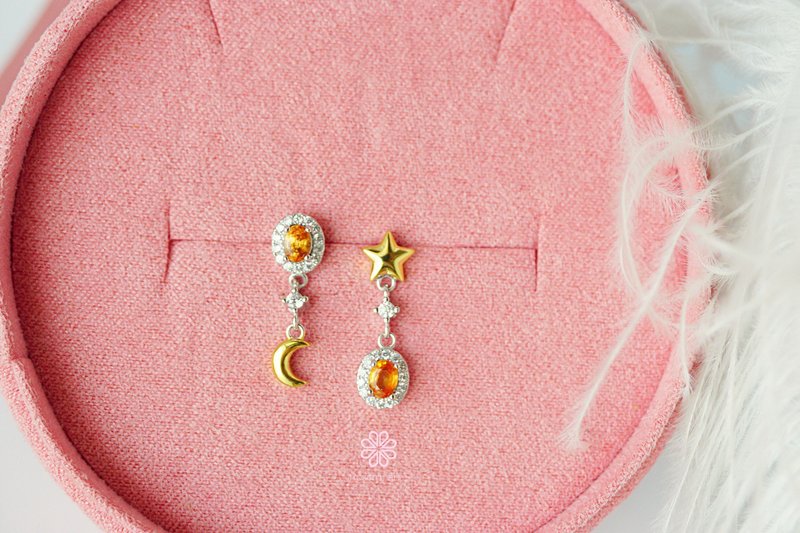 Natural Orange Sapphire Drop Earrings Silver 925, gemstone Drop earrings. - 耳環/耳夾/耳骨夾 - 純銀 橘色