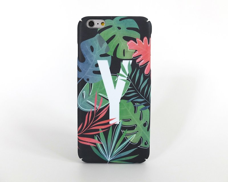 Tropical Leaves alphabet/initial (Black) iPhone case 手機殼 เคสมือถือใบไม้ - Phone Cases - Plastic Black