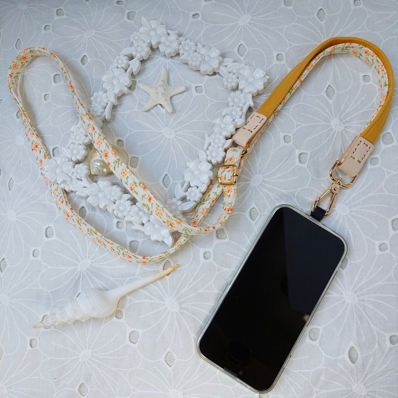 Three-in-one multi-function yellow orange small floral Korean cotton mobile phone oblique strap / oblique strap / back rope / - Lanyards & Straps - Cotton & Hemp Yellow