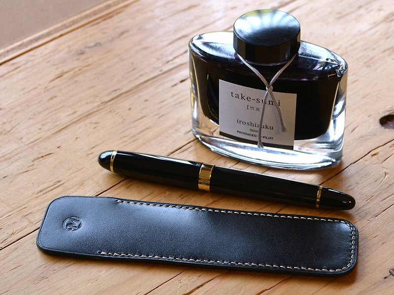 One fountain pen case Lugateau black - Pencil Cases - Genuine Leather Black