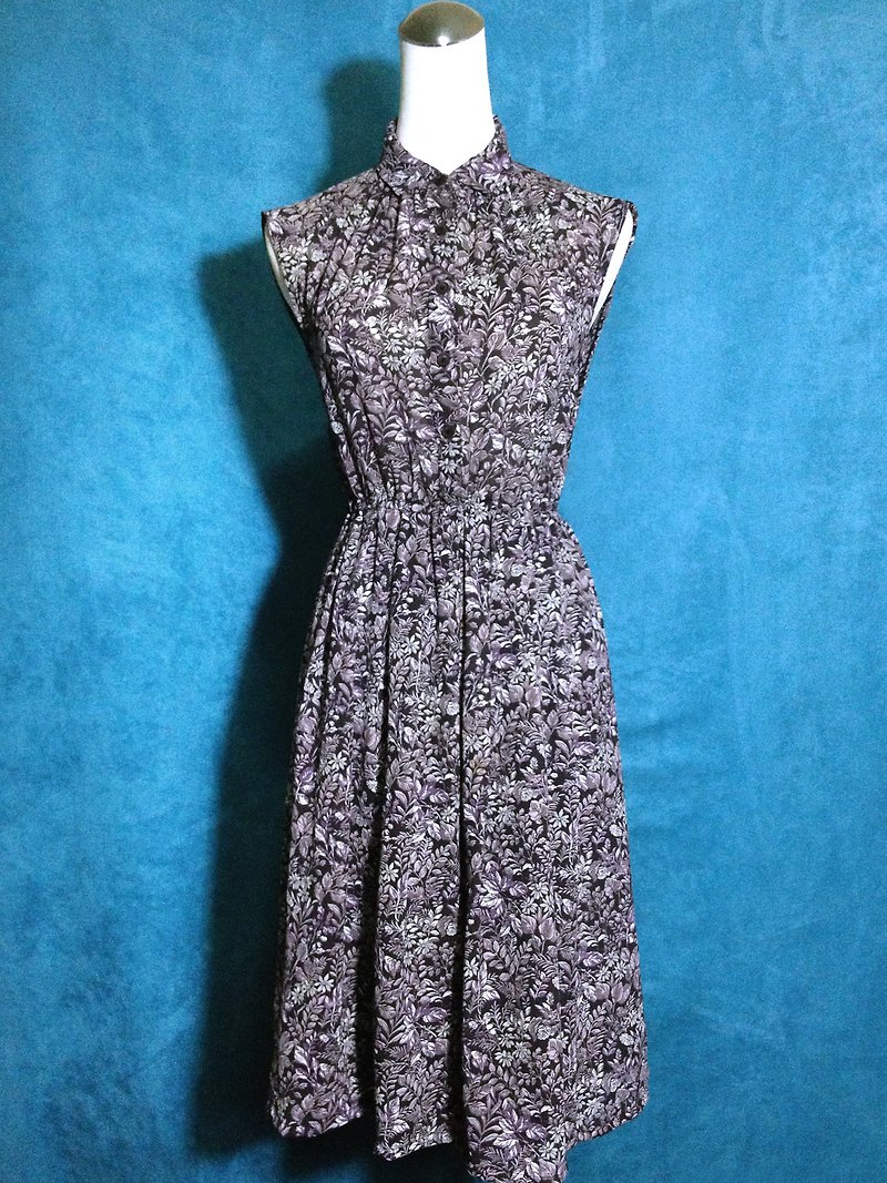 Ping pong ancient [ancient dress / deep purple flower chiffon sleeveless dress] foreign bring back VINTAGE - One Piece Dresses - Polyester Purple