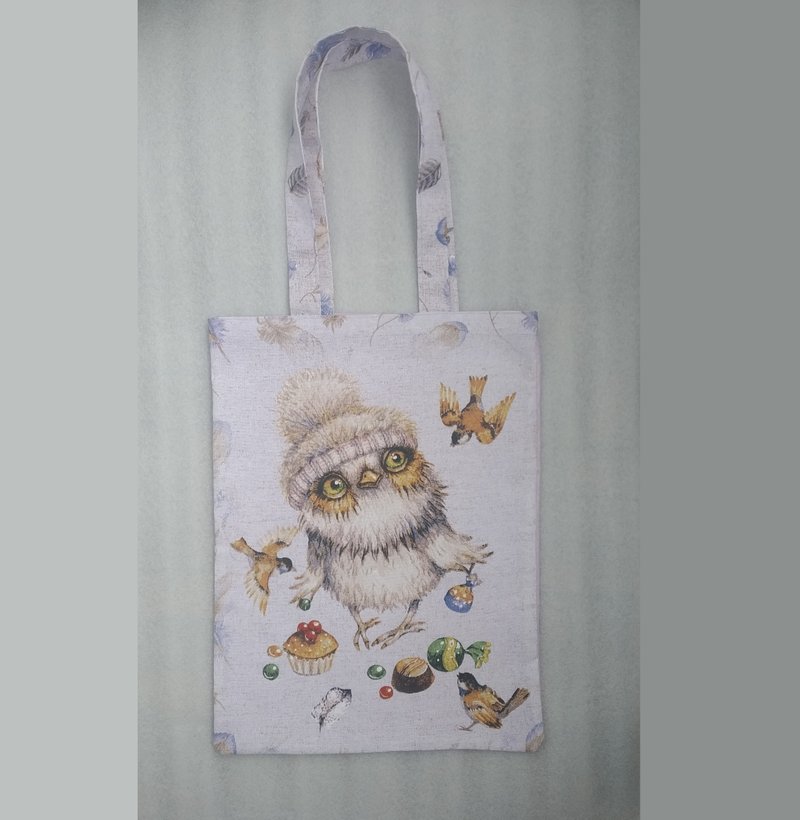 Strong reusable tote bag, eco friendly, cotton canvas soft bag with an owl - Handbags & Totes - Cotton & Hemp Purple