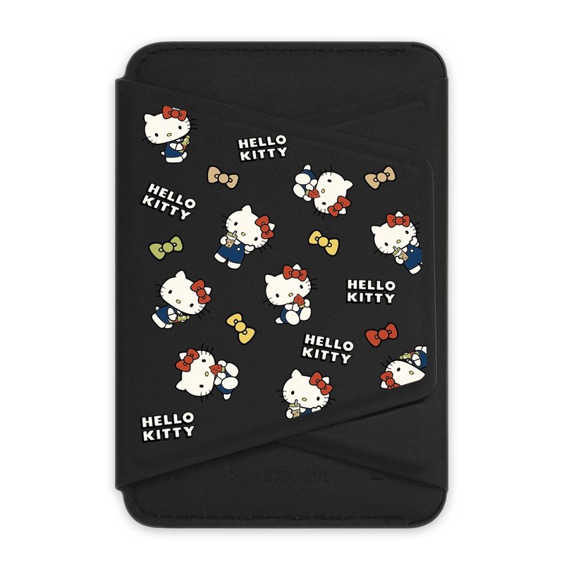 HelloKitty 疊疊樂 黑色款 支架磁吸卡包  小牛皮感 手機支架 - 手機/平板支架 - 人造皮革 黑色