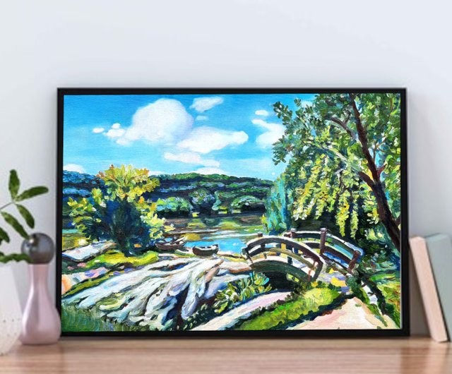 油絵「海岸の風景」F8号大きめキャンバス　絵画　原画　夏　風景画　岩場 地中海の風景画 イタリア キャンバスに油絵 イタリア ストリート