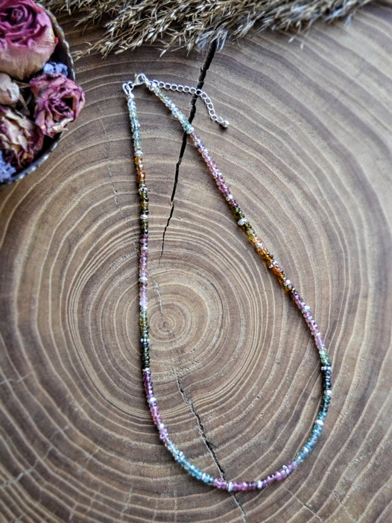 Tourmaline Necklace with 925 silver woman jewelry multicolor - สร้อยคอ - เครื่องเพชรพลอย หลากหลายสี