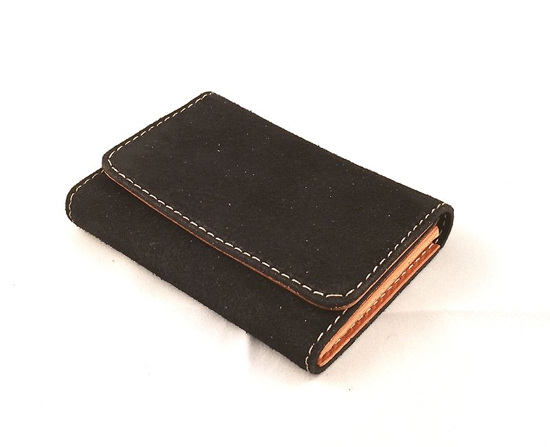Business card holder / card case / black / Tochigi leather / suede - Card Holders & Cases - Genuine Leather Black